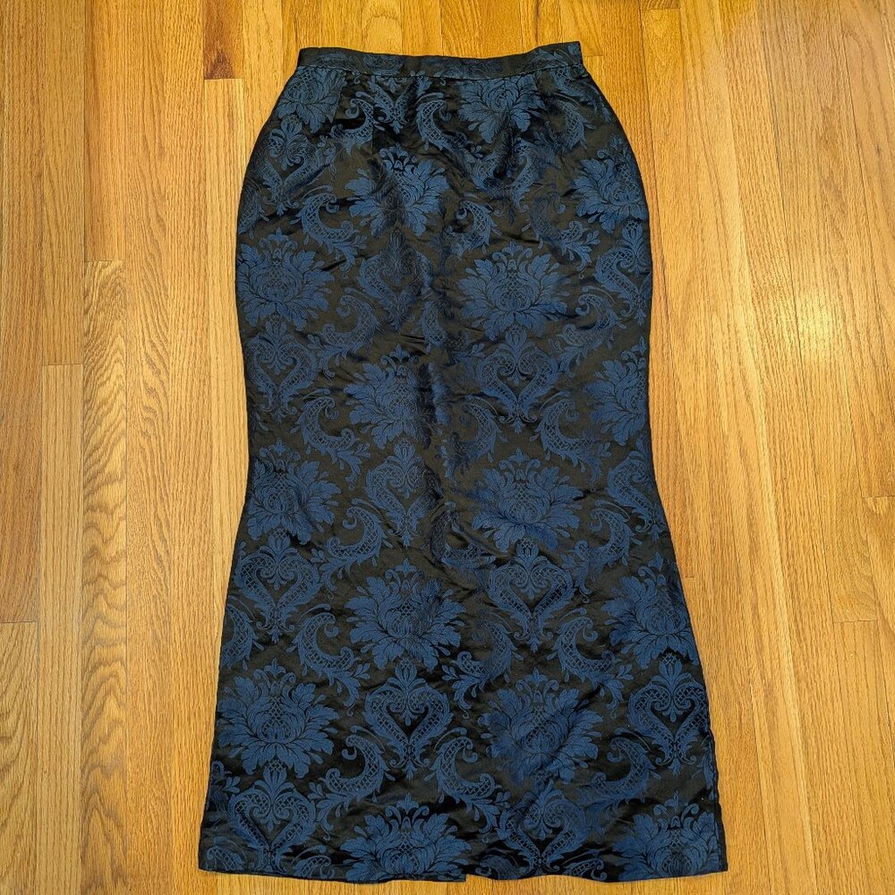 Vintage 100% Silk Damask Maxi Skirt, Medium